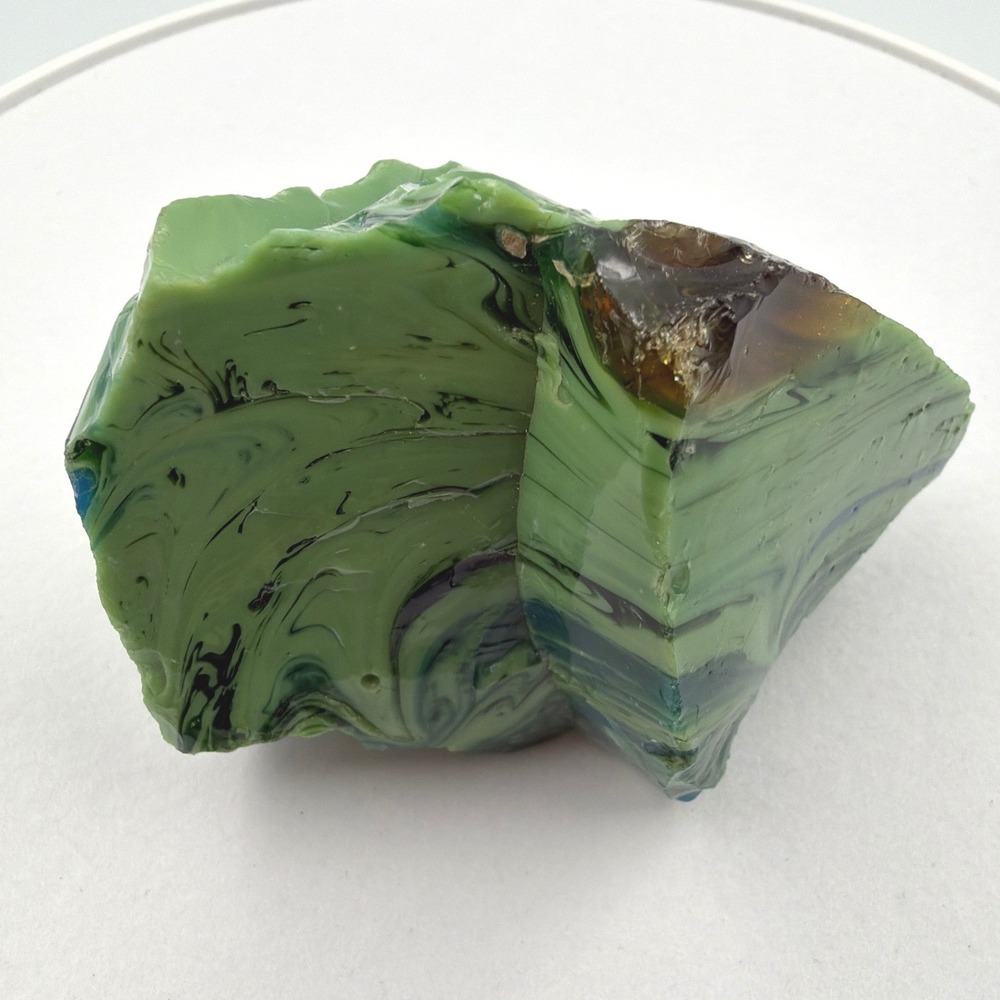 Green Swirl Slag Glass Cullet Chunk Raw Industrial Glass Specimen 3"